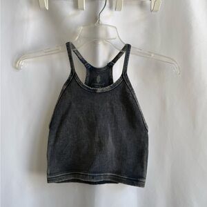 FP Movement by Free People Gray/Navy Washed Ribbed Crop Top